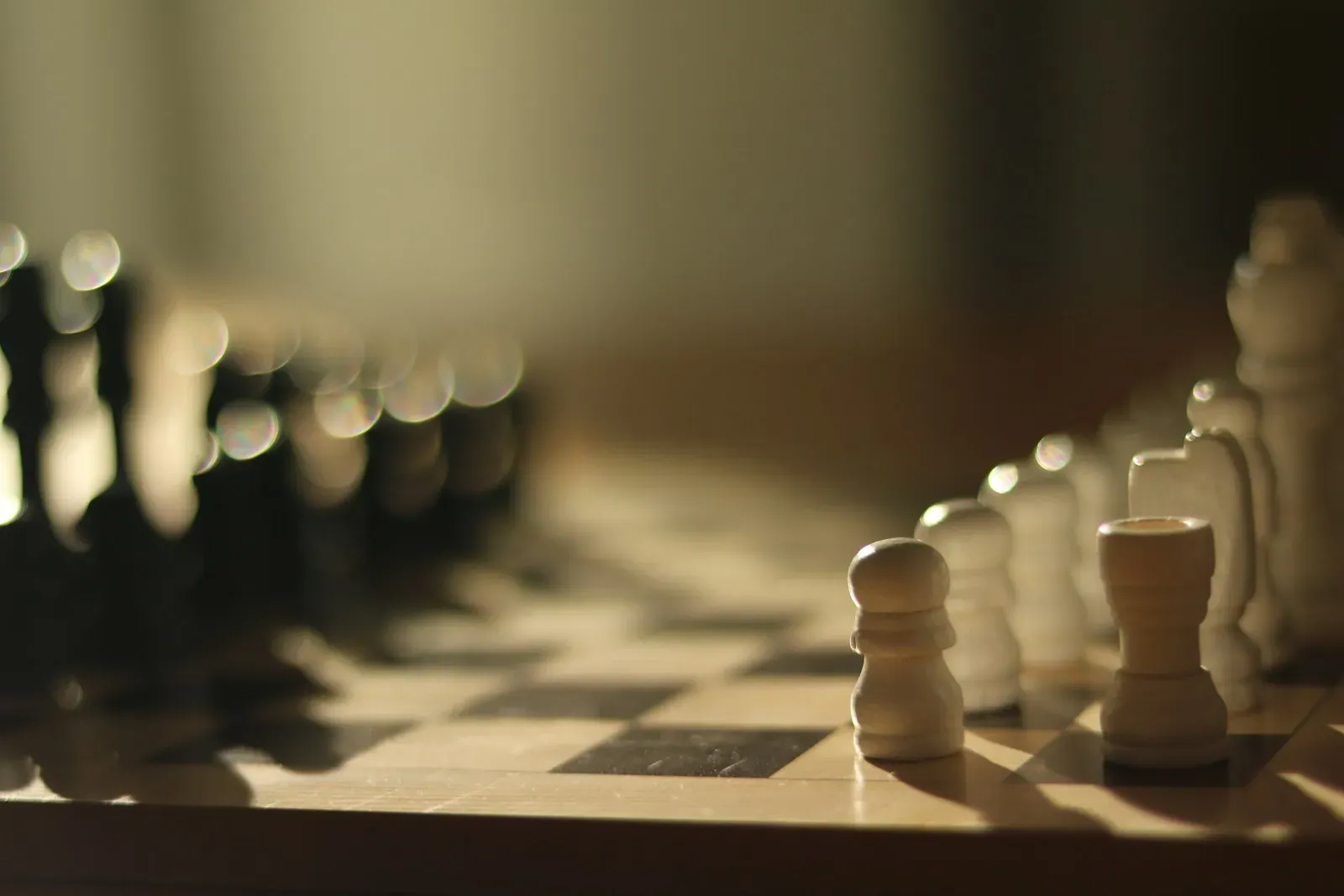 White and black chess pieces facing off (photo by Alicia Christin Gerald on Unsplash)